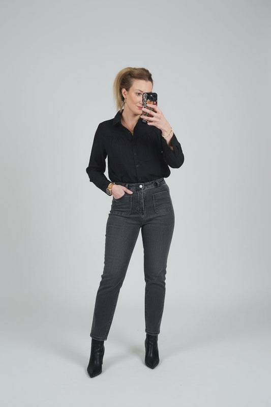 Blouse fleurie Noire - L'atelier d'Alice